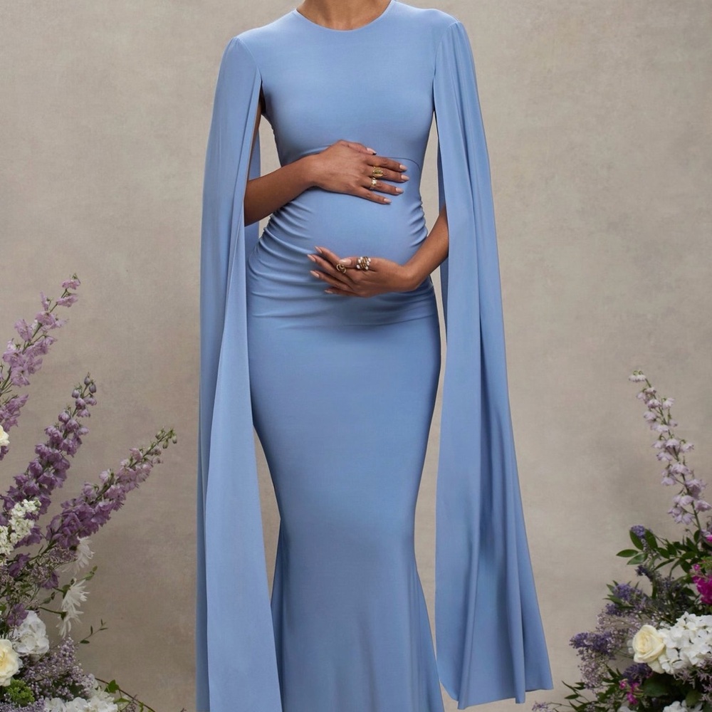 Club L London Maternity Light Blue Long Sleeve Dress